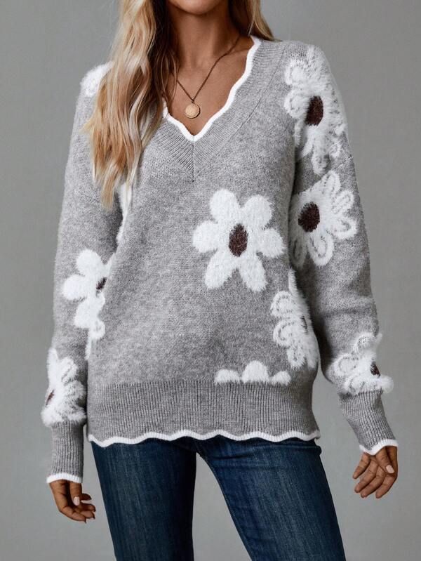 Vivoras | pull fleuri à col V élégant