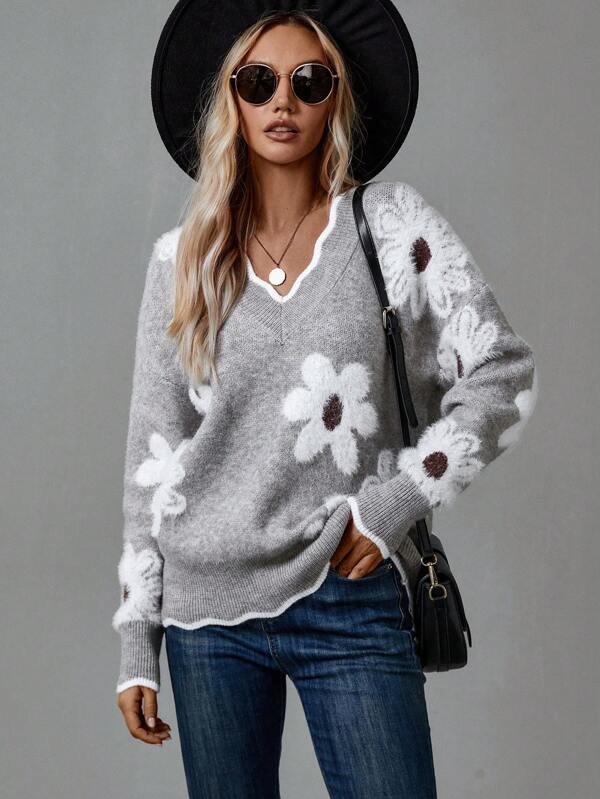 Vivoras | pull fleuri à col V élégant