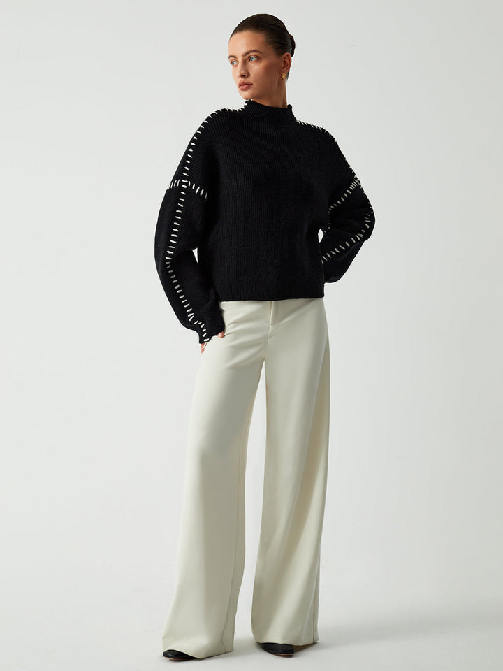 Vivoras | Pull oversize à col roulé avec détails en piqué