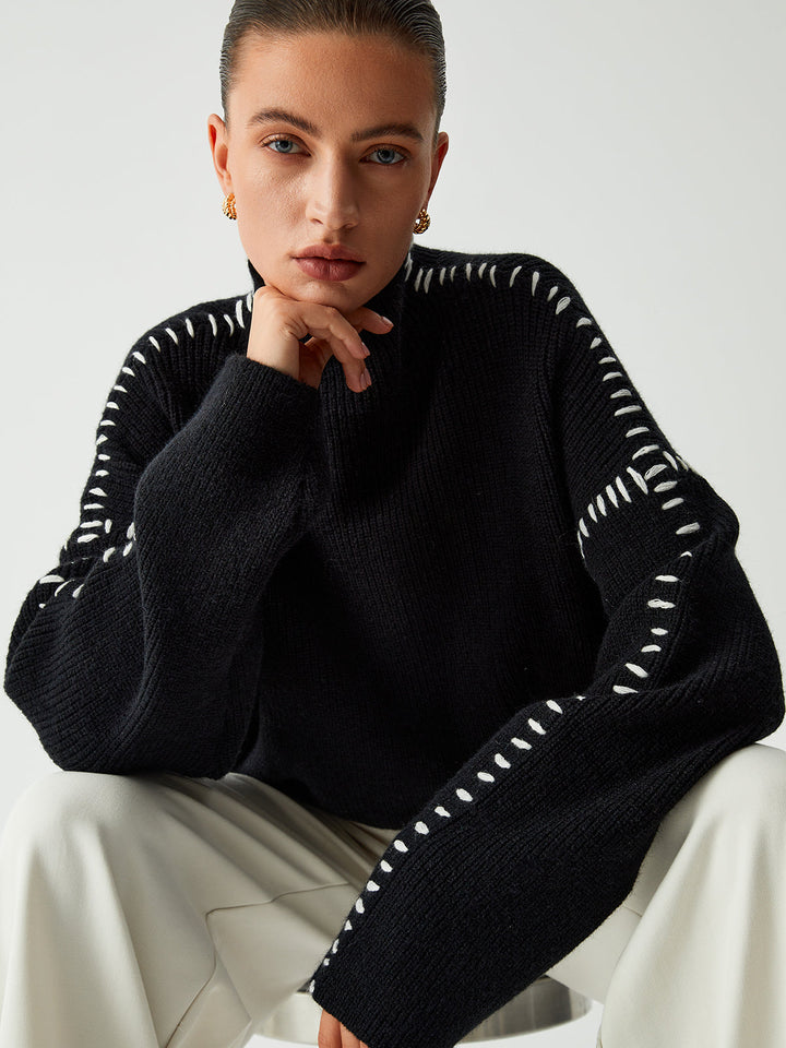 Vivoras | Pull oversize à col roulé avec détails en piqué