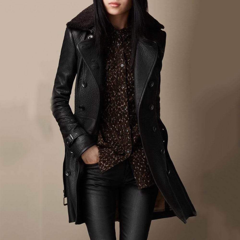 MANTEAU EN CUIR ÉLÉGANT TROIS-QUARTS