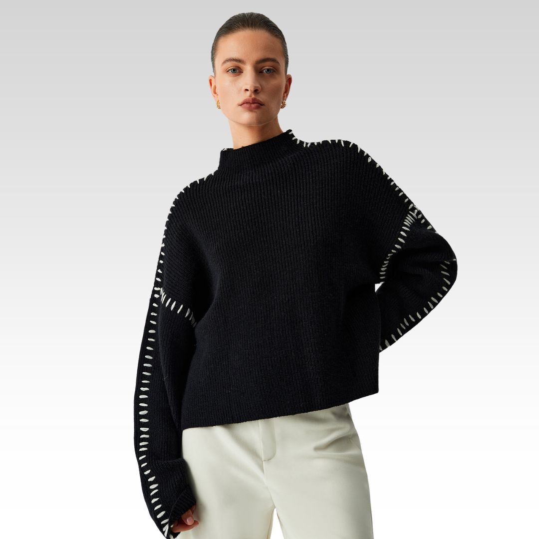 Vivoras | Pull oversize à col roulé avec détails en piqué