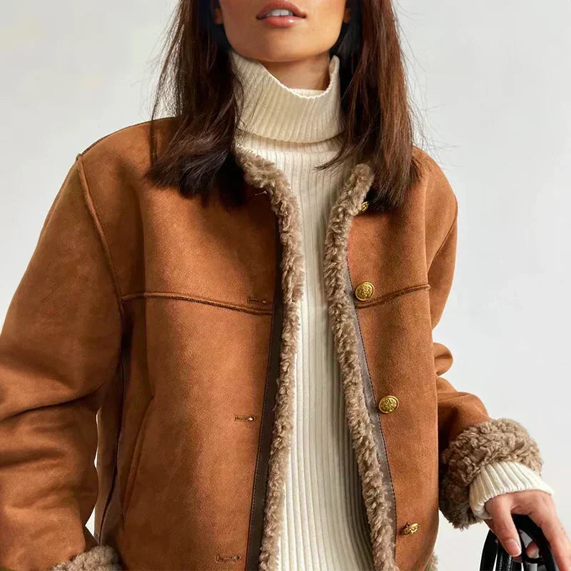 Élise | Veste en peau lainée boutonnée