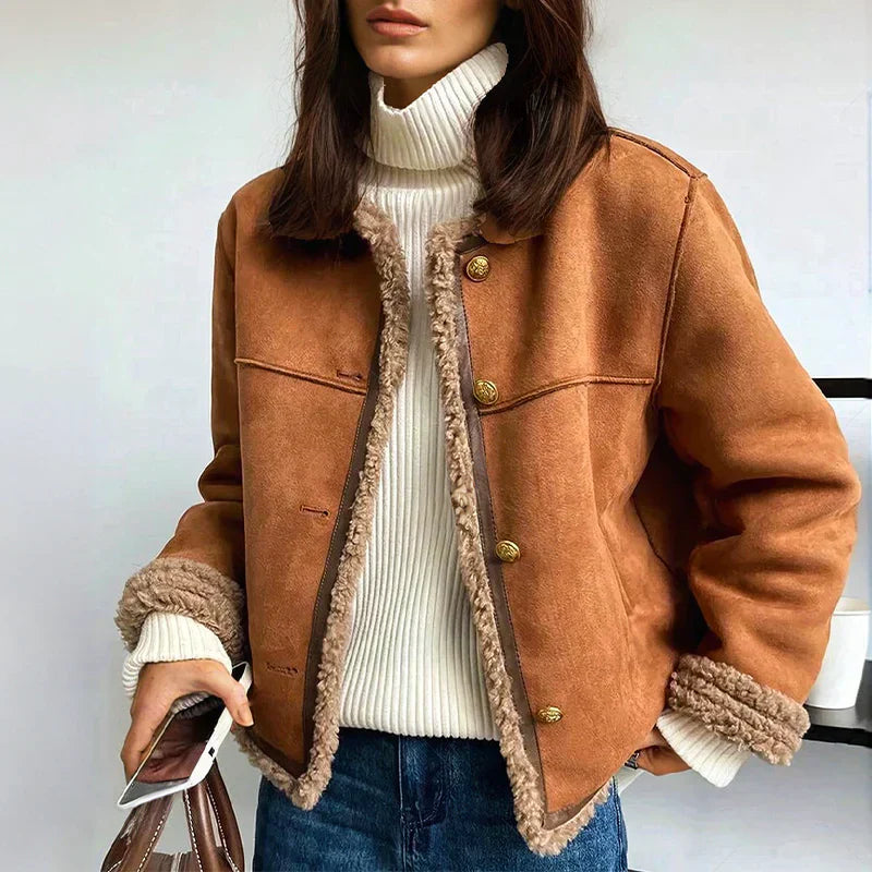 Élise | Veste en peau lainée boutonnée