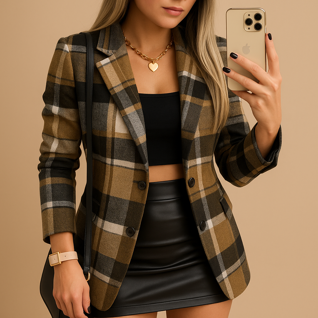 Vivoras | Veste longue rembourrée pour femme à motif à carreaux