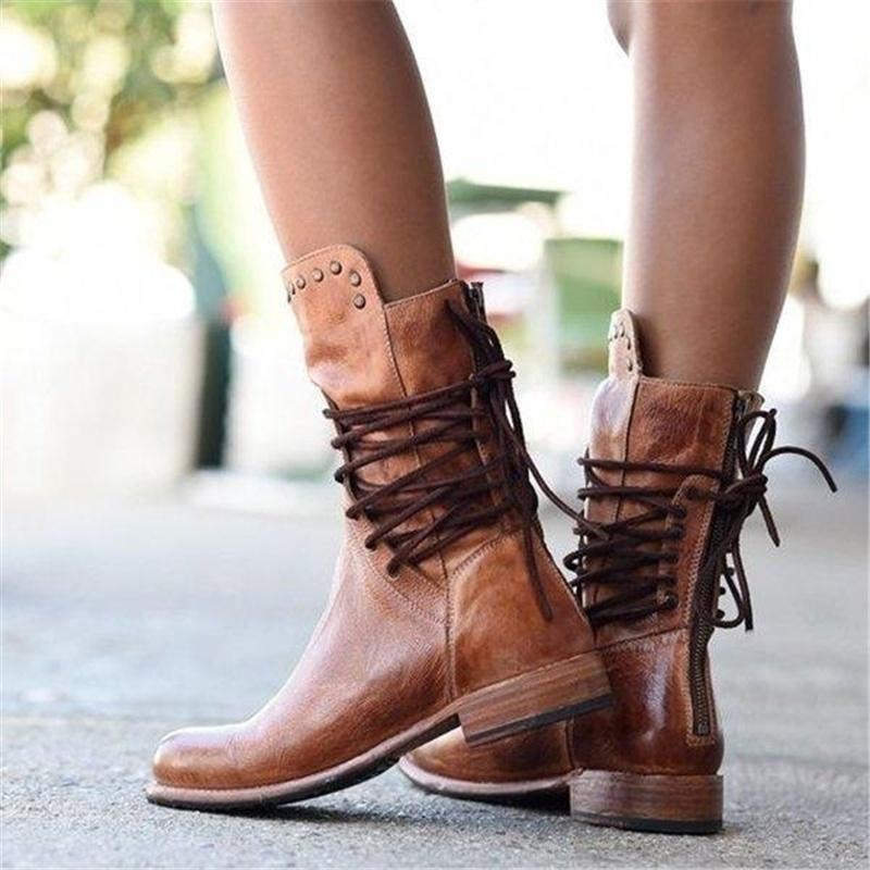 Odette | Bottes mi-mollet rétro à lacets avec détails cloutés
