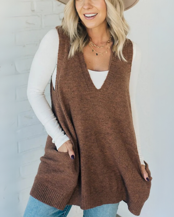 Vivoras | gilet long en maille Arola — coupe évasée, léger & douillet