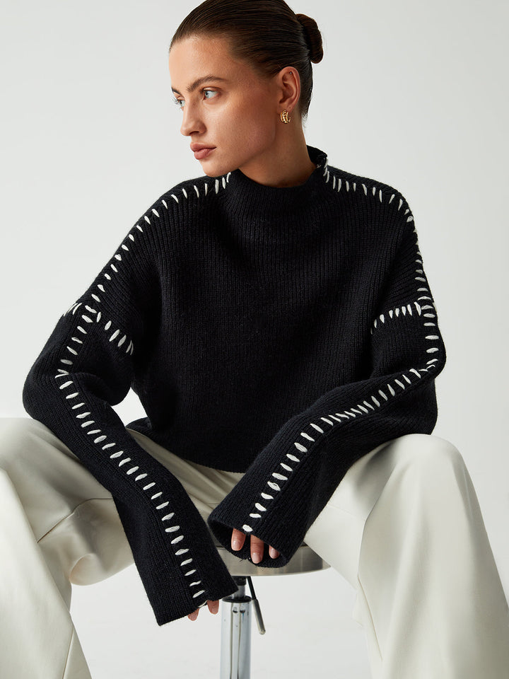 Vivoras | Pull oversize à col roulé avec détails en piqué