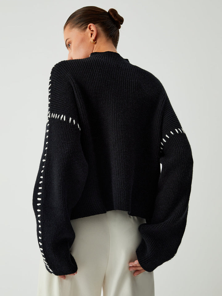 Vivoras | Pull oversize à col roulé avec détails en piqué
