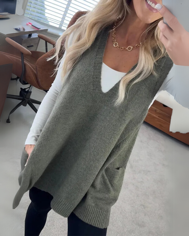 Vivoras | gilet long en maille Arola — coupe évasée, léger & douillet