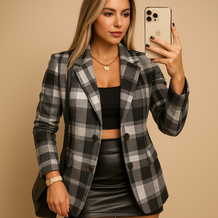 Vivoras | Veste longue rembourrée pour femme à motif à carreaux