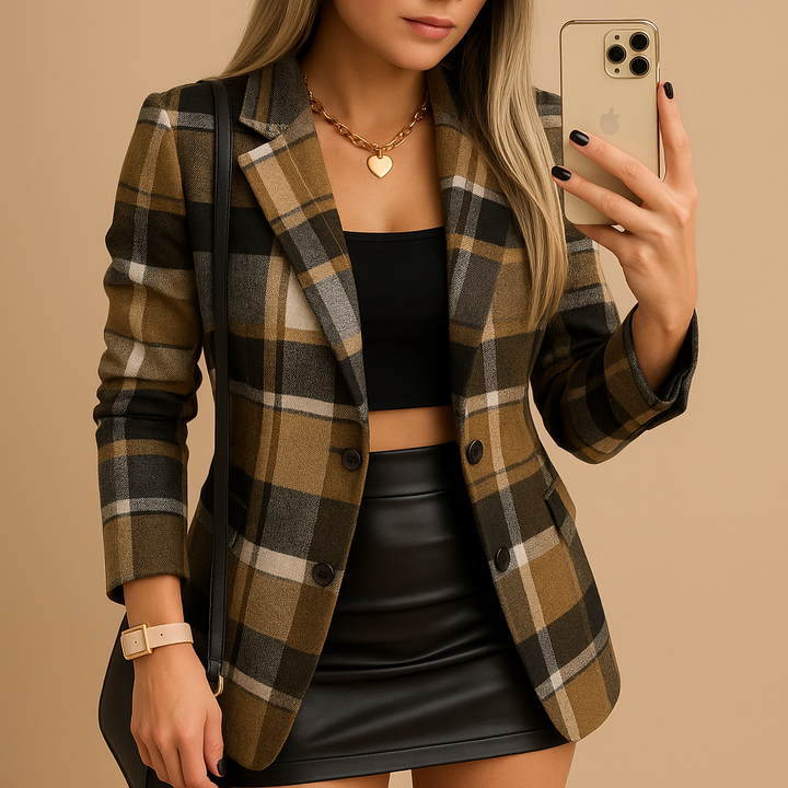 Vivoras | Veste longue rembourrée pour femme à motif à carreaux